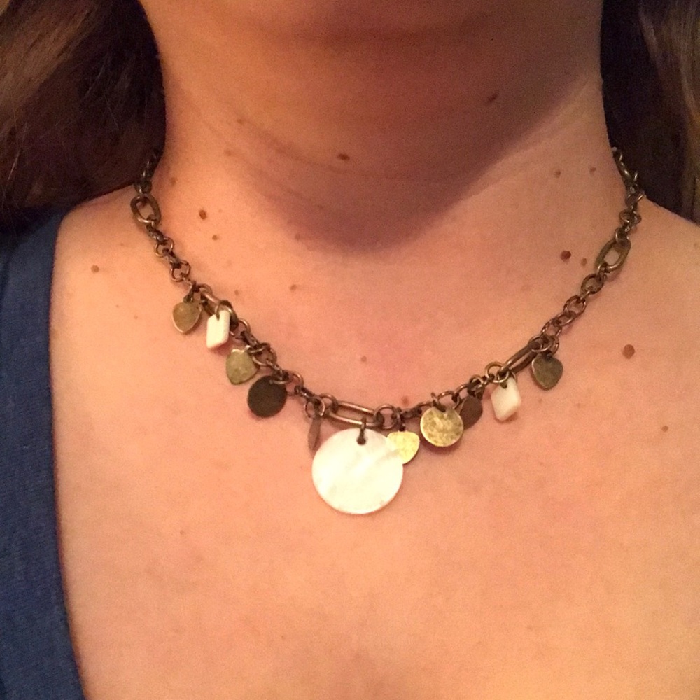 Tan Band White & Rust Color Shapes Necklace
